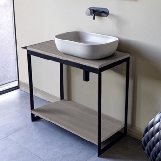 Console Bathroom Vanity Console Sink Vanity With Ceramic Vessel Sink and Grey Oak Shelf, 35